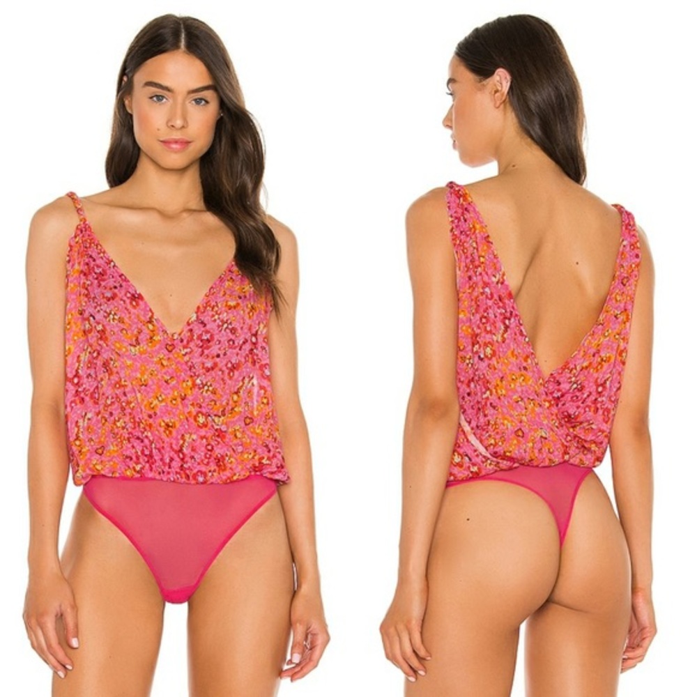 Free People Siren Song Bodysuit in Pop Pink Combo